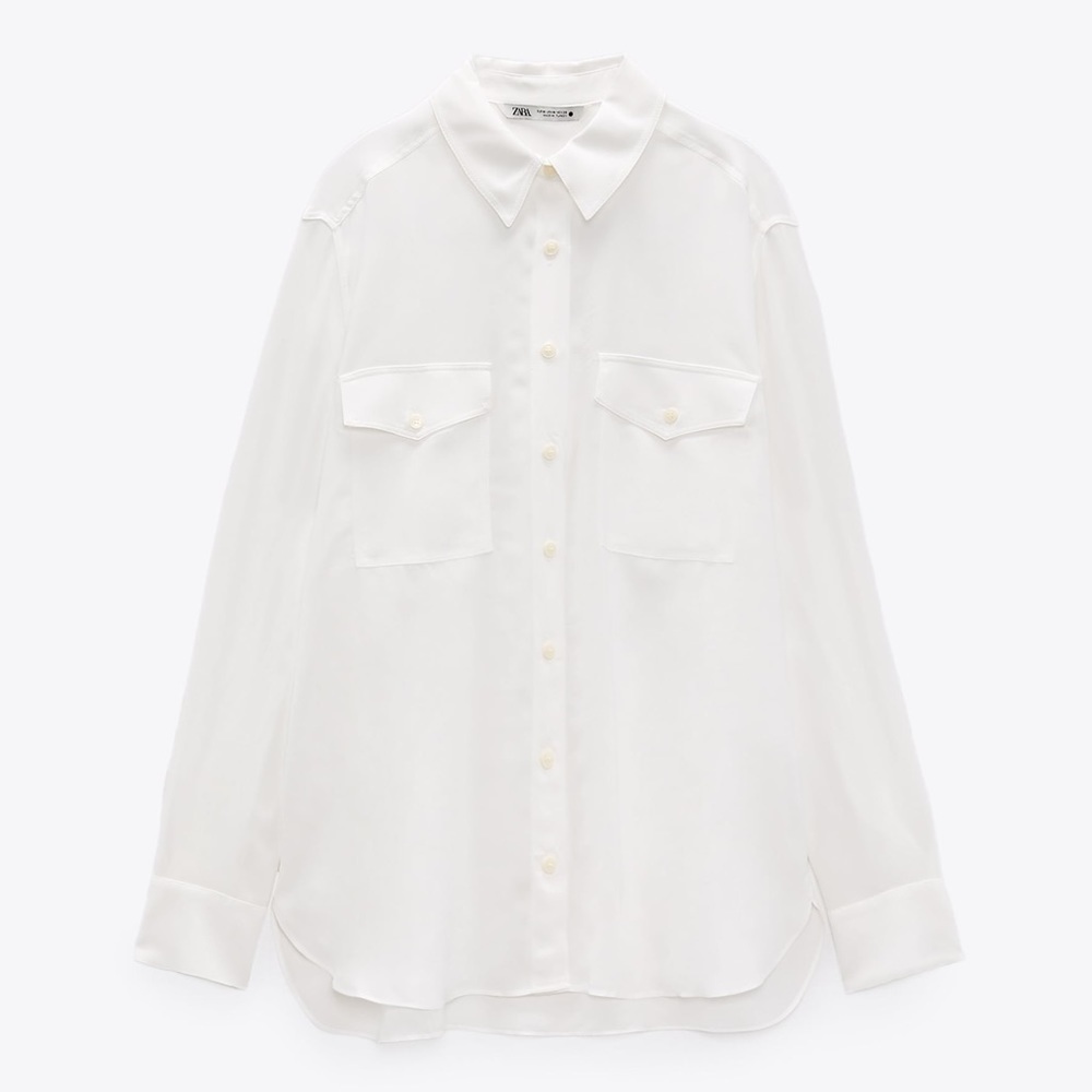 NWT. Zara White Flowy Shirt with Pockets. Size XS. - Picture 8 of 12